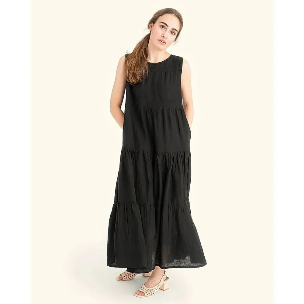 J. Crew Black Casual 100% Cotton Sleeveless Knit Maxi Dress Women's Size S